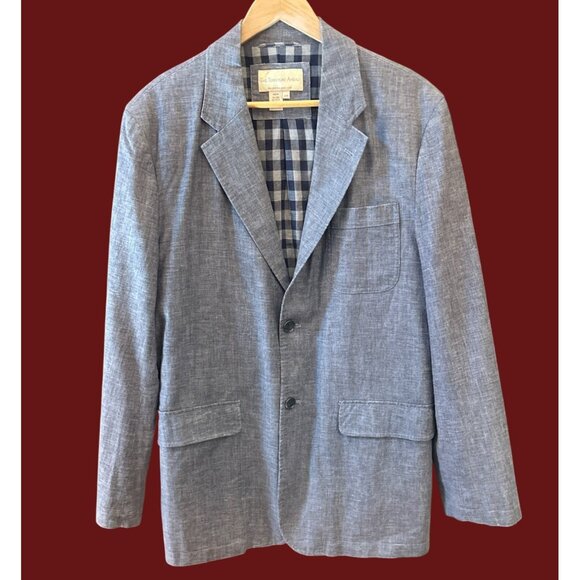 The Territory Ahead Blue Linen Blend Blazer 40R Coastal Grandfather Quiet Luxury - Picture 1 of 6